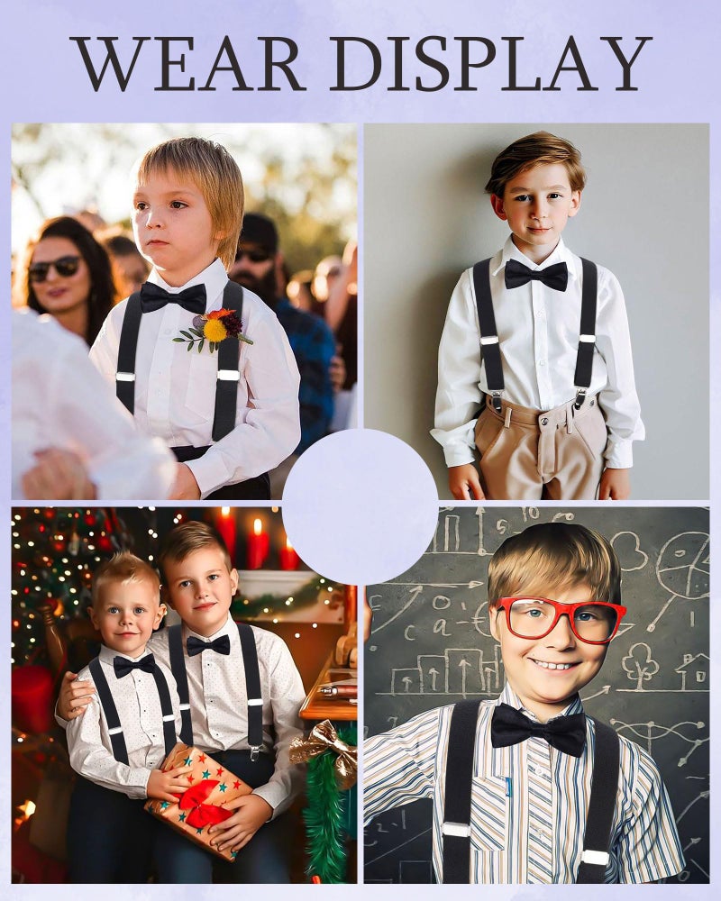 WELROG Kids Suspender Bow Tie Sets - Adjustable Braces With Bowtie Gift Idea for Boys and Girls (Black) - Image 2